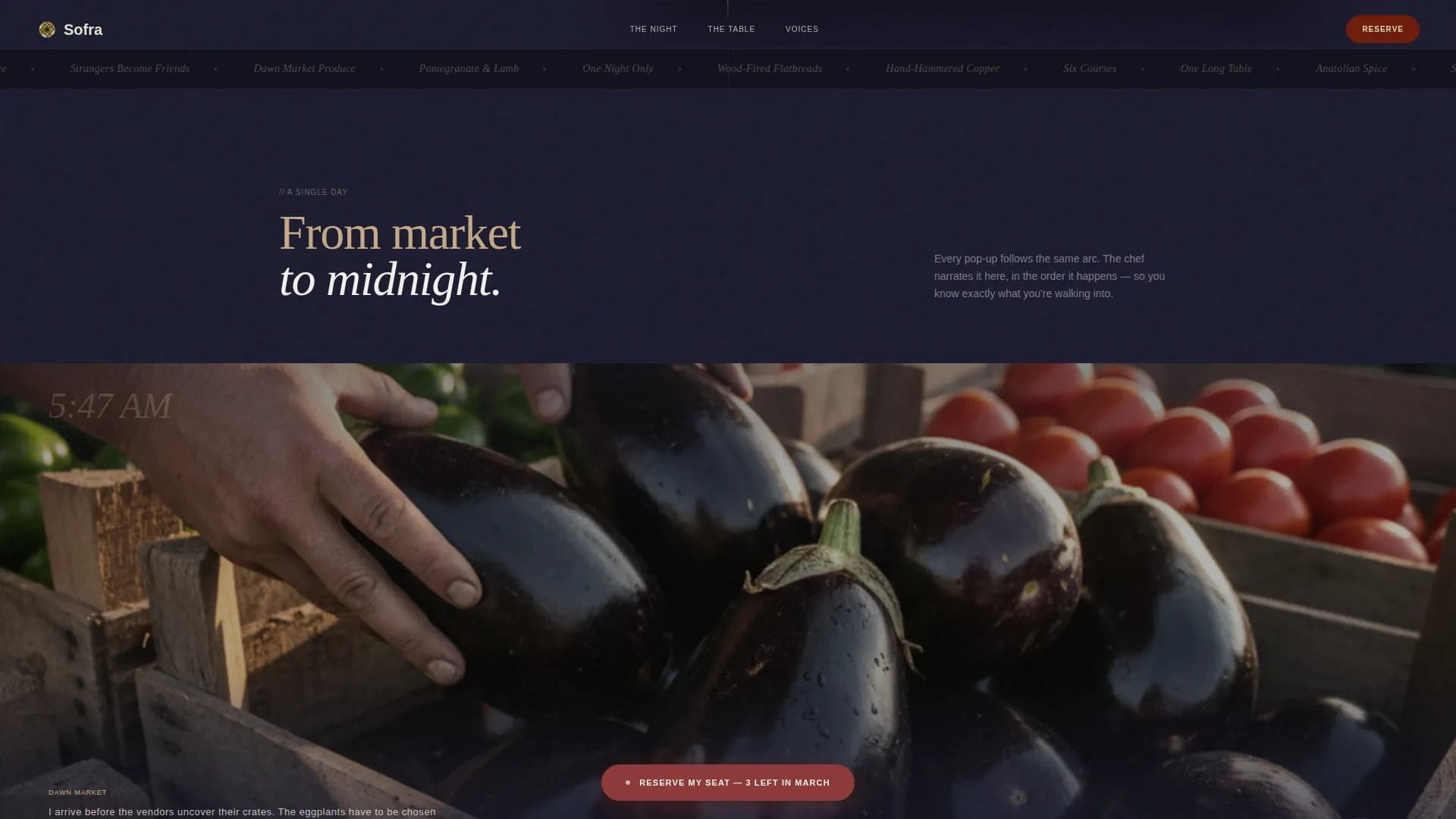 Sofra — Intimate Pop-Up Dining Experience Landing Page Template