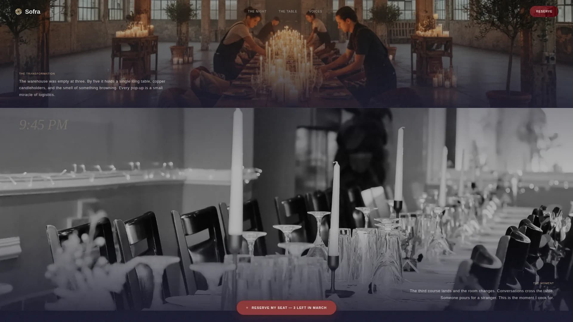 Sofra — Intimate Pop-Up Dining Experience Landing Page Template
