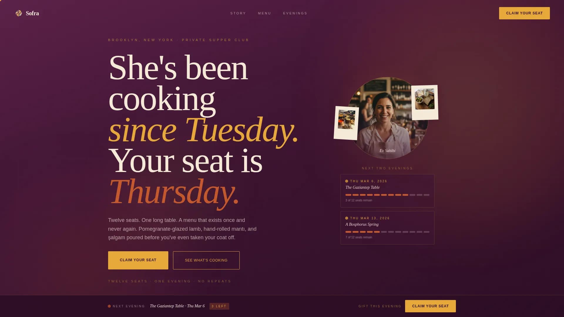 Sofra — Intimate Turkish Supper Club Landing Page Template
