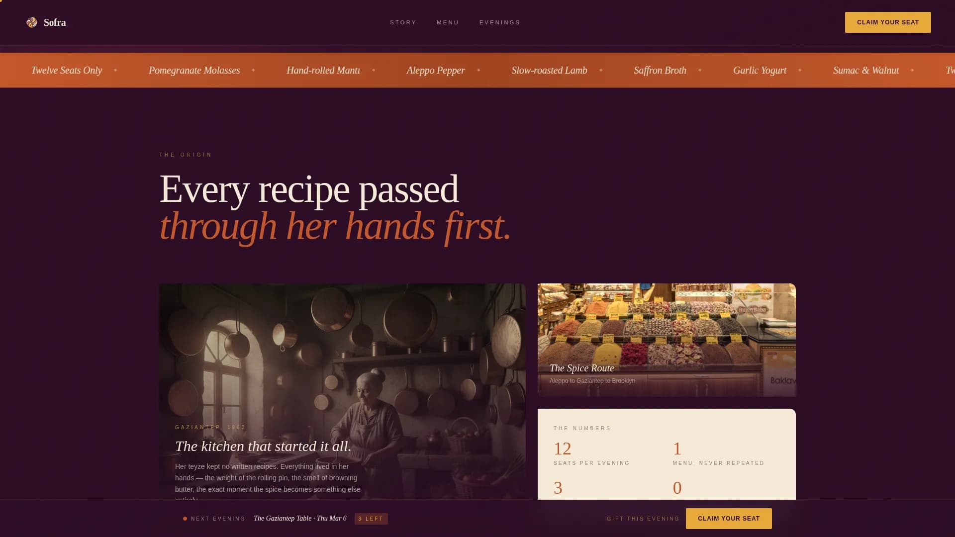 Sofra — Intimate Turkish Supper Club Landing Page Template