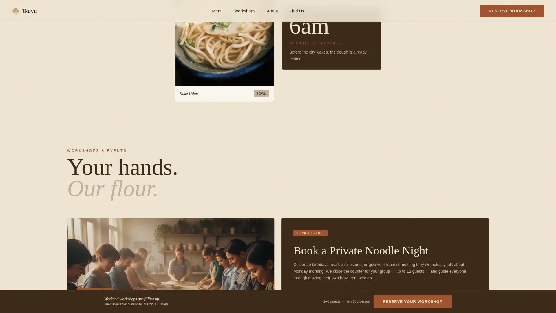 Tsuyu — Handmade Noodle Workshop Booking Landing Page Template