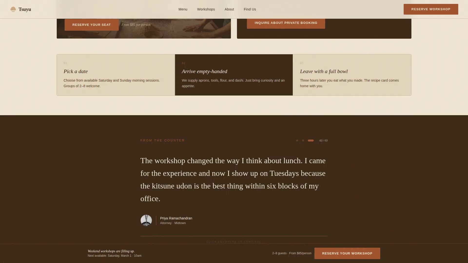 Tsuyu — Handmade Noodle Workshop Booking Landing Page Template