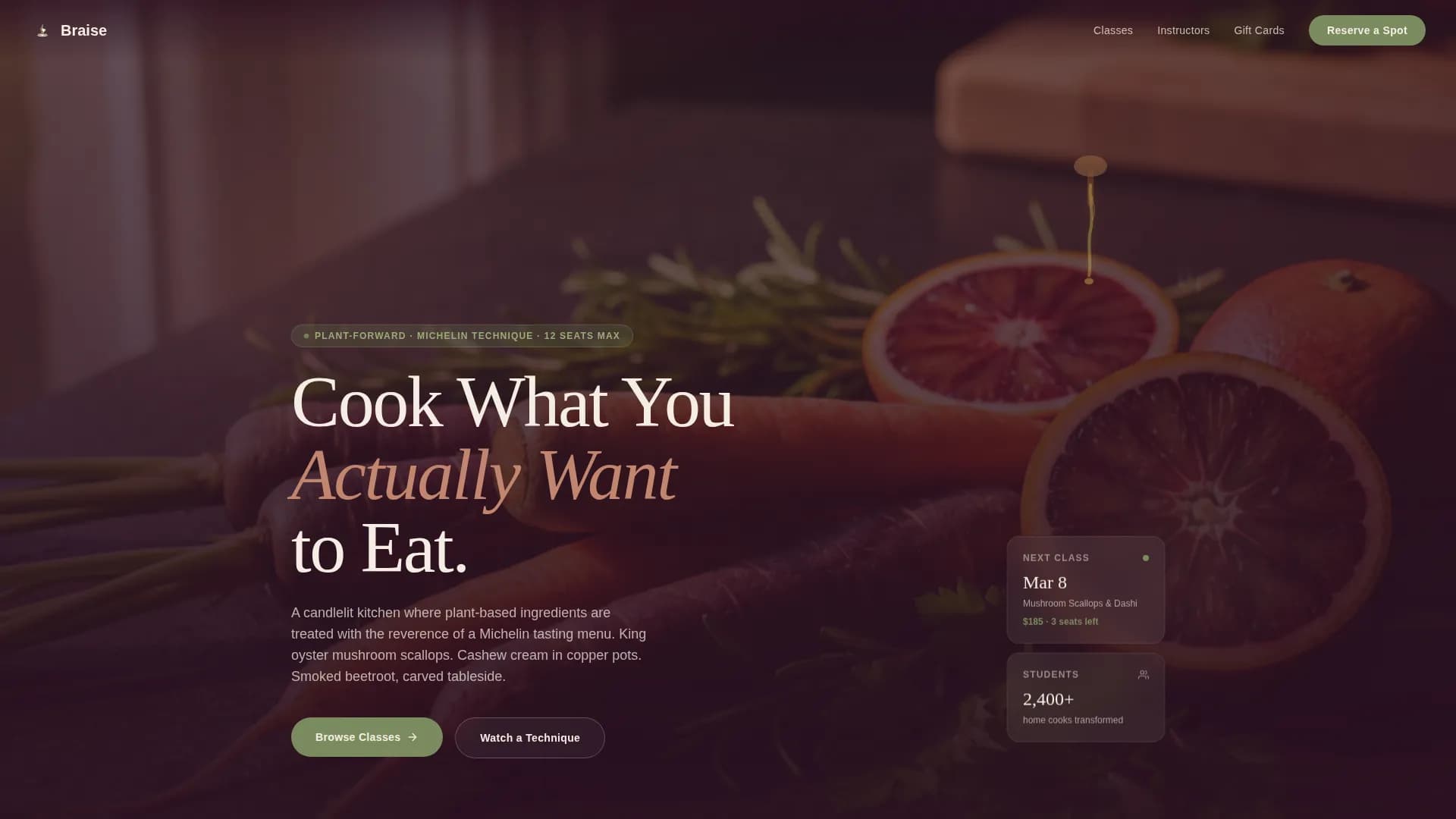 Braise — Master Vegan Culinary Landing Page Template