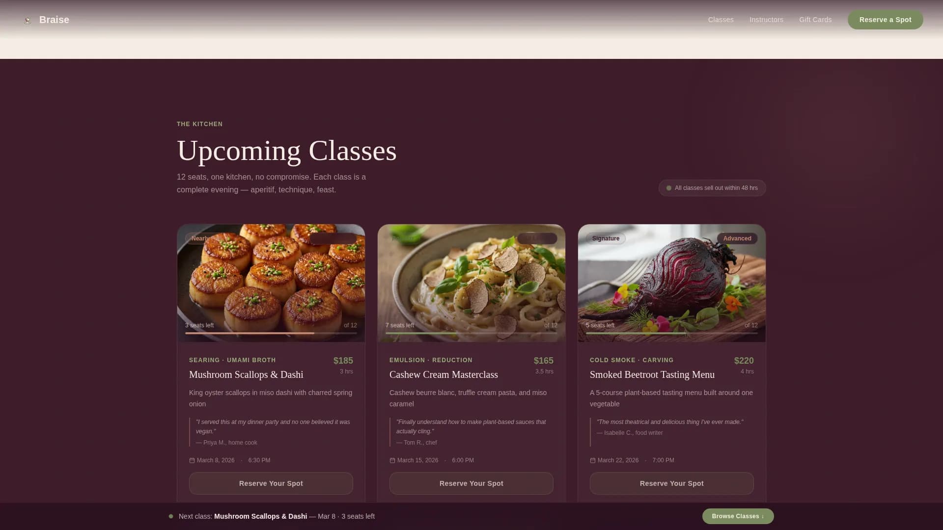 Braise — Master Vegan Culinary Landing Page Template