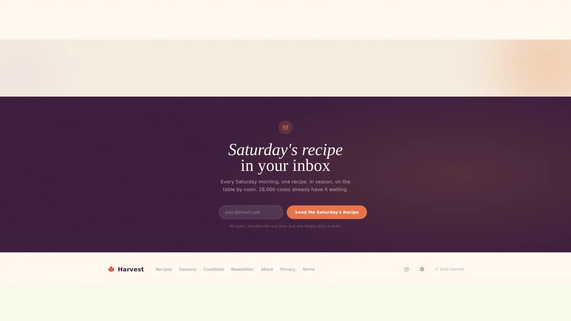 Harvest — Premium Vegetarian Cookbook Landing Page Template