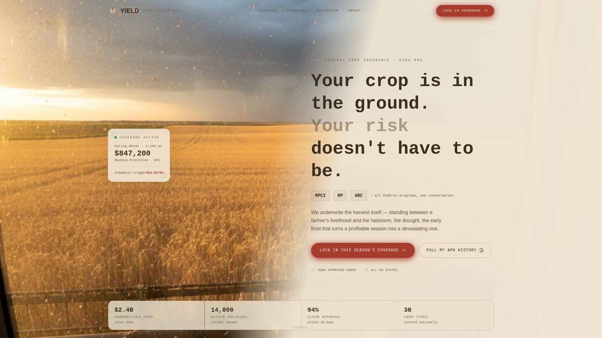 Agricultural Insurance & Finance Pricing Website Template