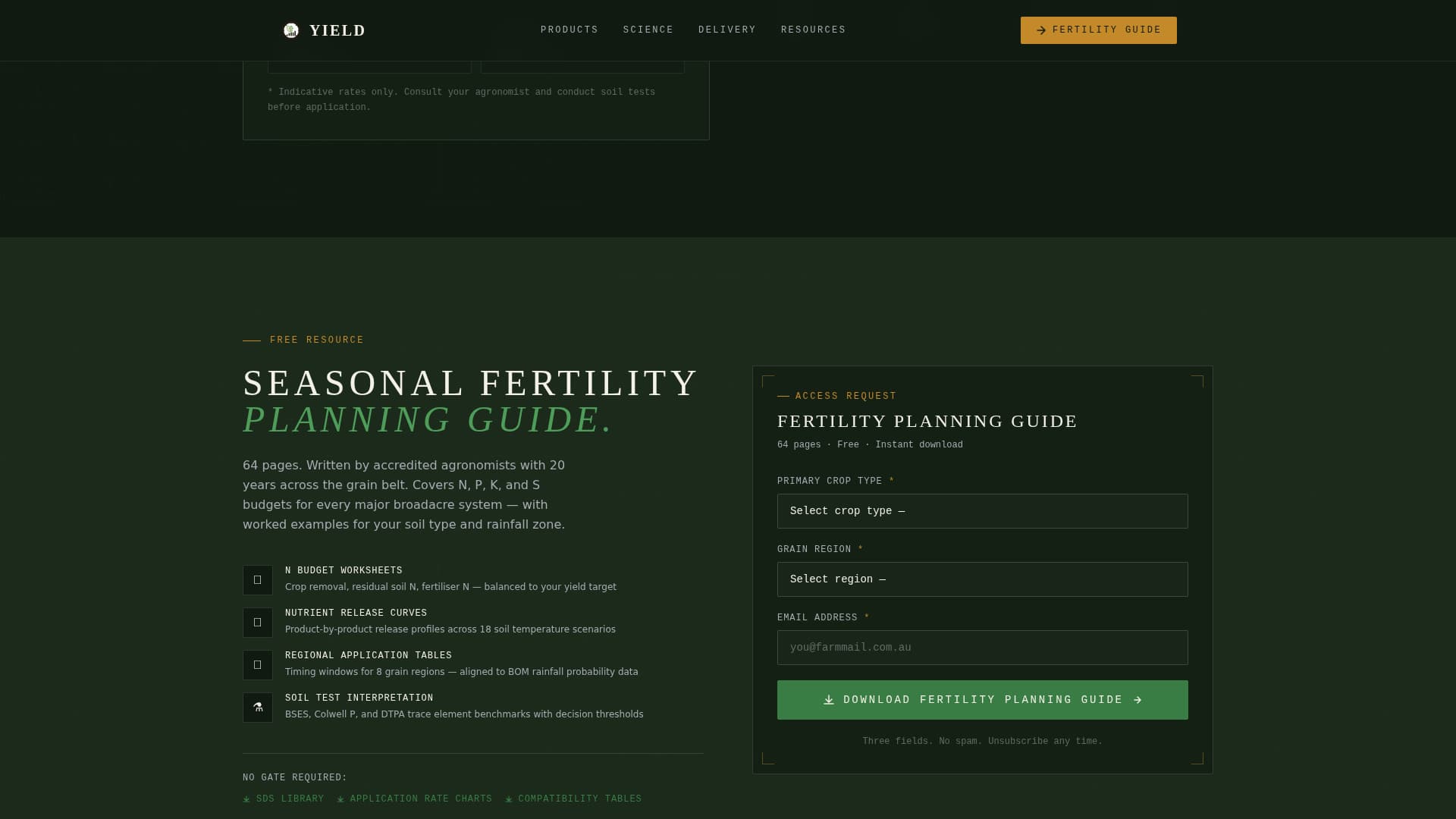 Yield - Precision Fertilizer Landing Page Template