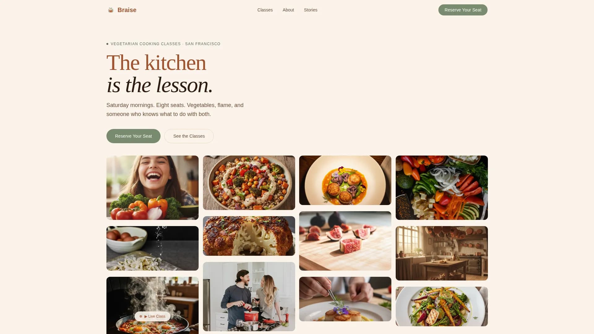 Braise — Signature Vegetarian Culinary Landing Page Template