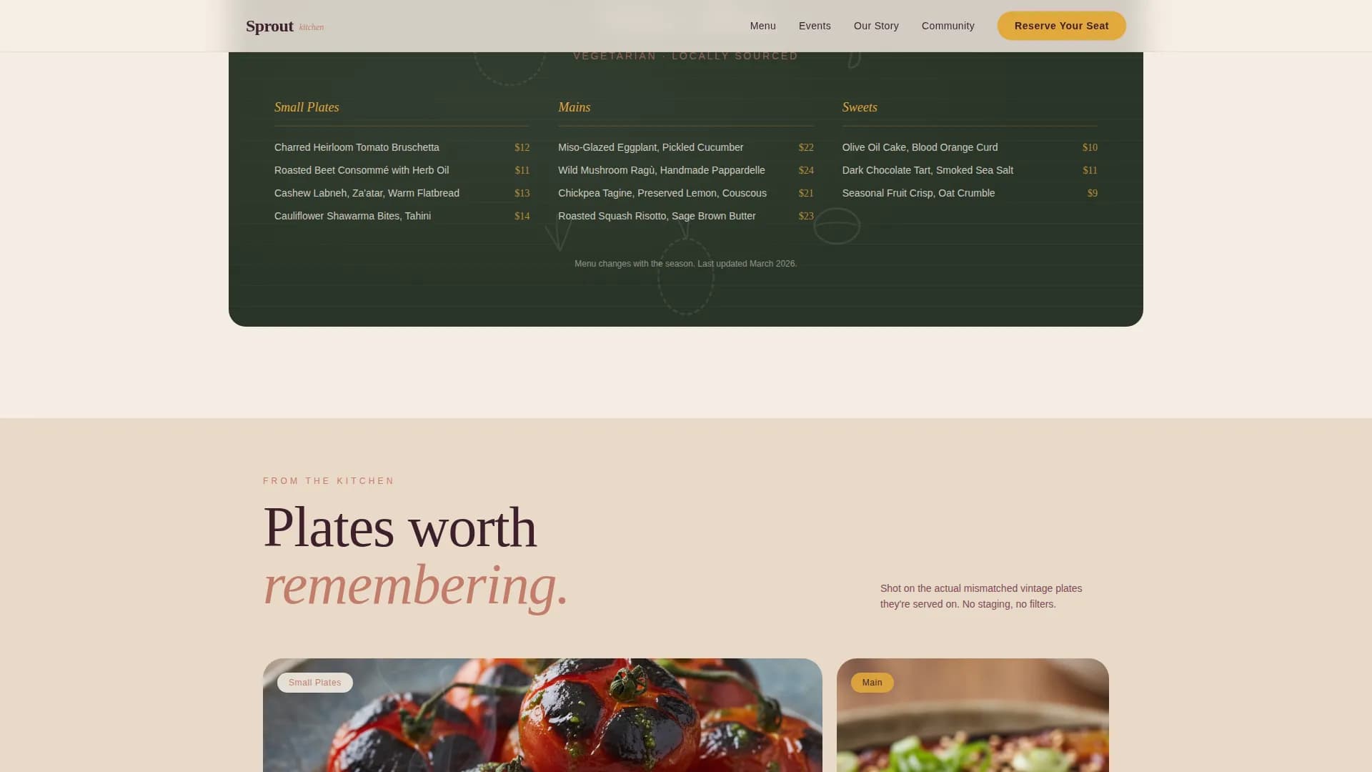 Sprout — Elevate Vegetarian Dining Landing Page Template
