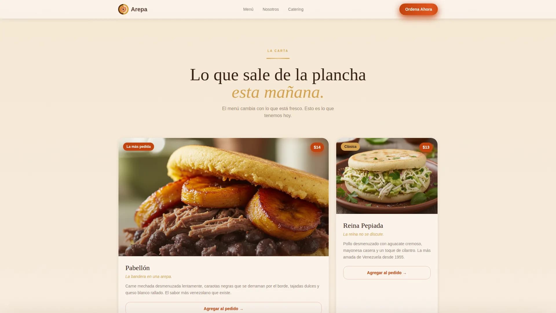 Arepa - Authentic Venezuelan Restaurant Landing Page Template