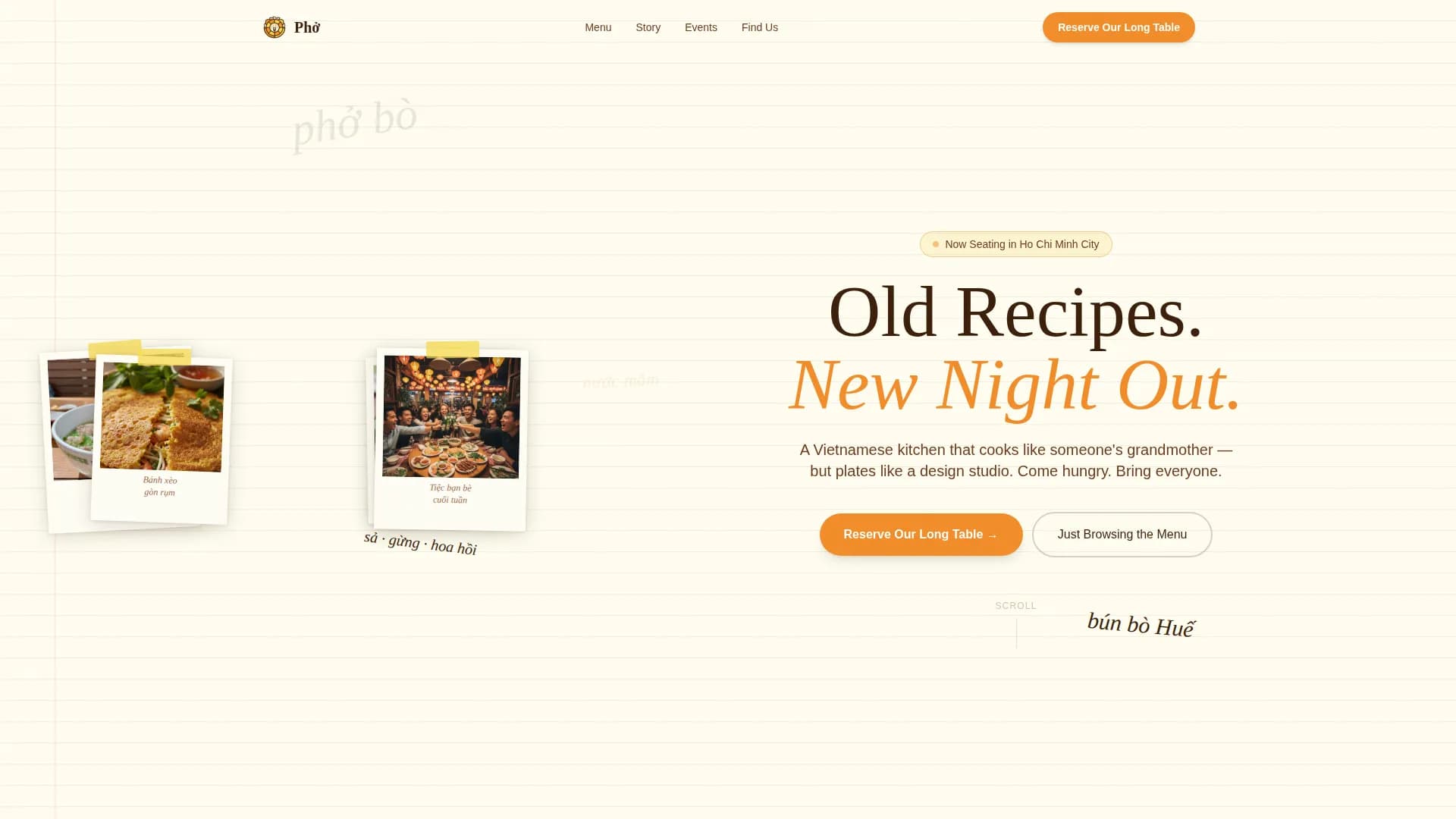 Pho — Nostalgic Vietnamese Dining Landing Page Template