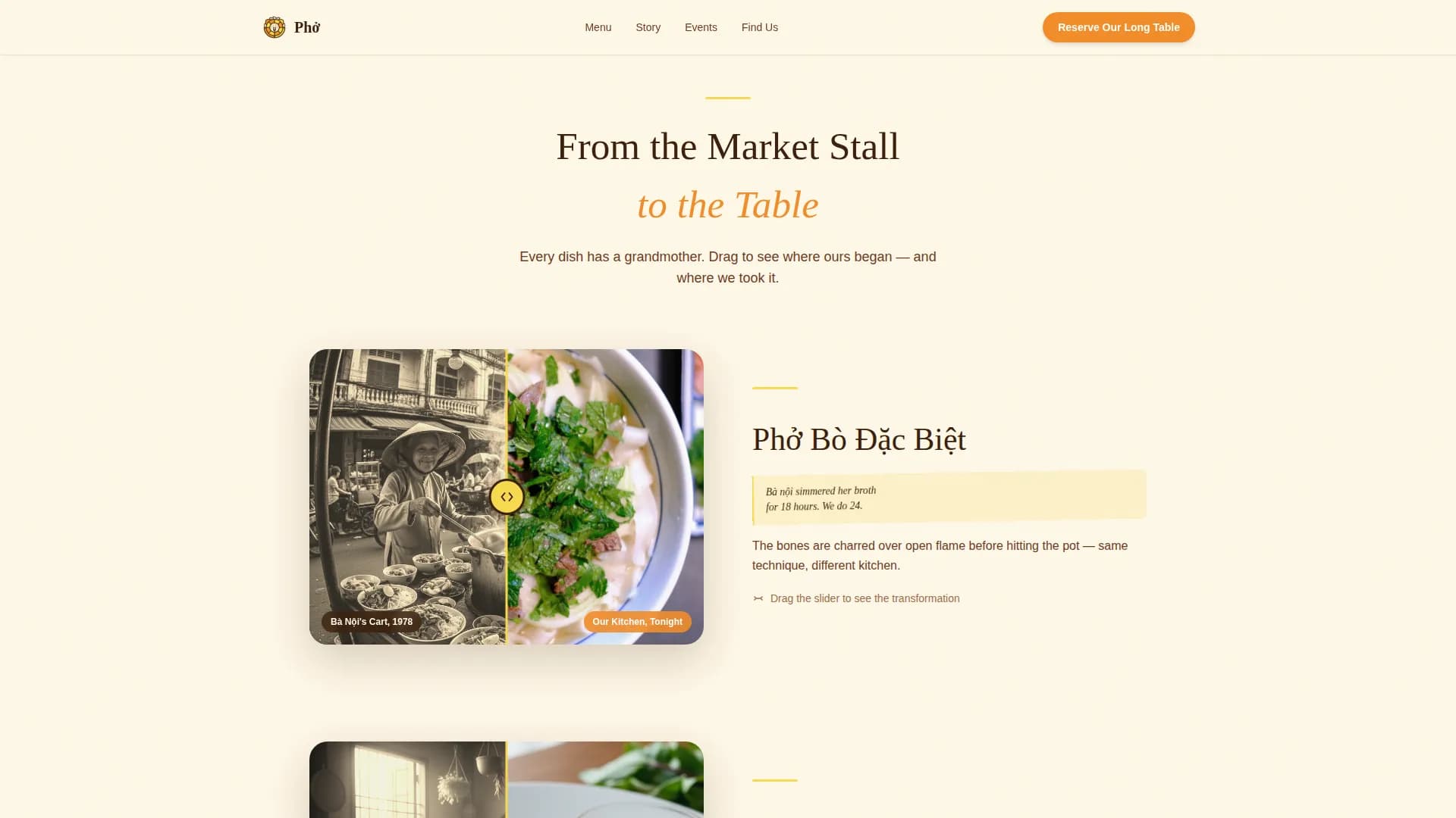 Pho — Nostalgic Vietnamese Dining Landing Page Template