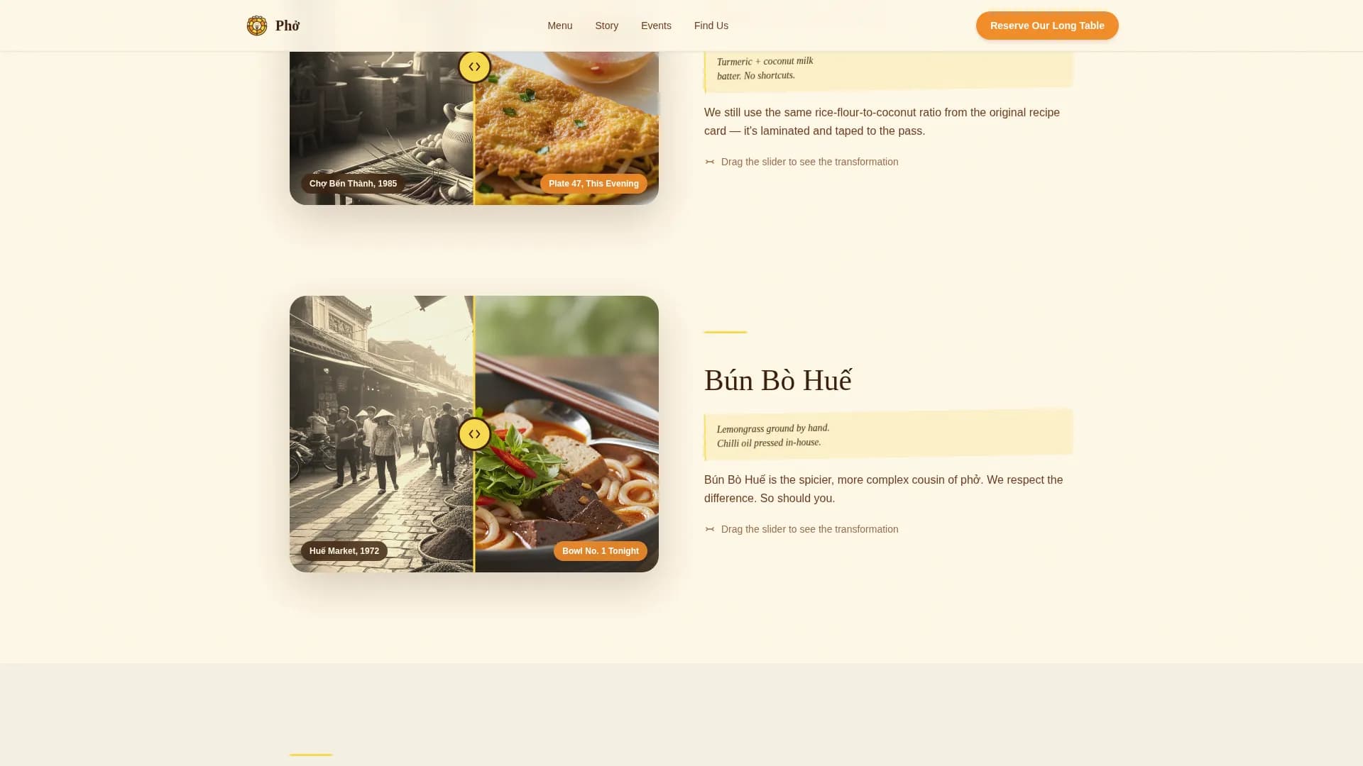 Pho — Nostalgic Vietnamese Dining Landing Page Template
