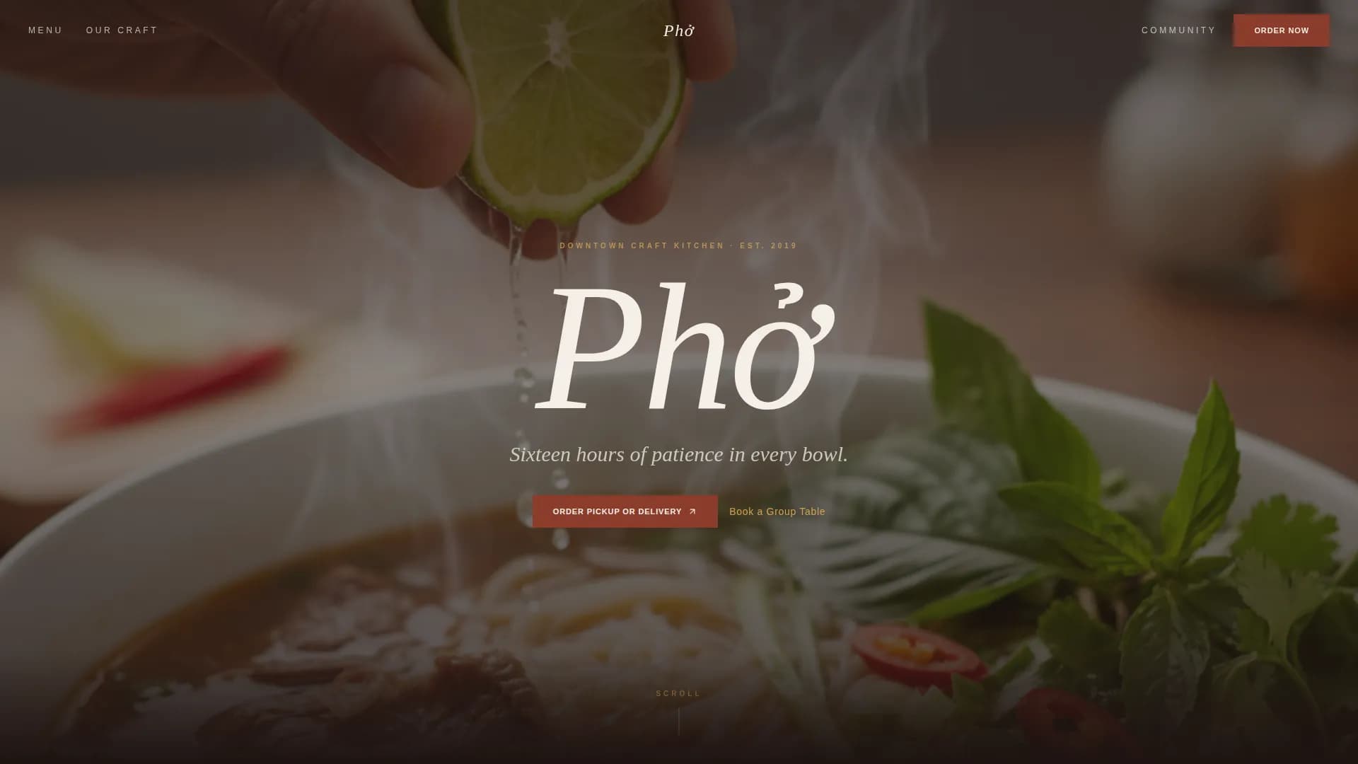 Pho — Craft Vietnamese Restaurant Landing Page Template