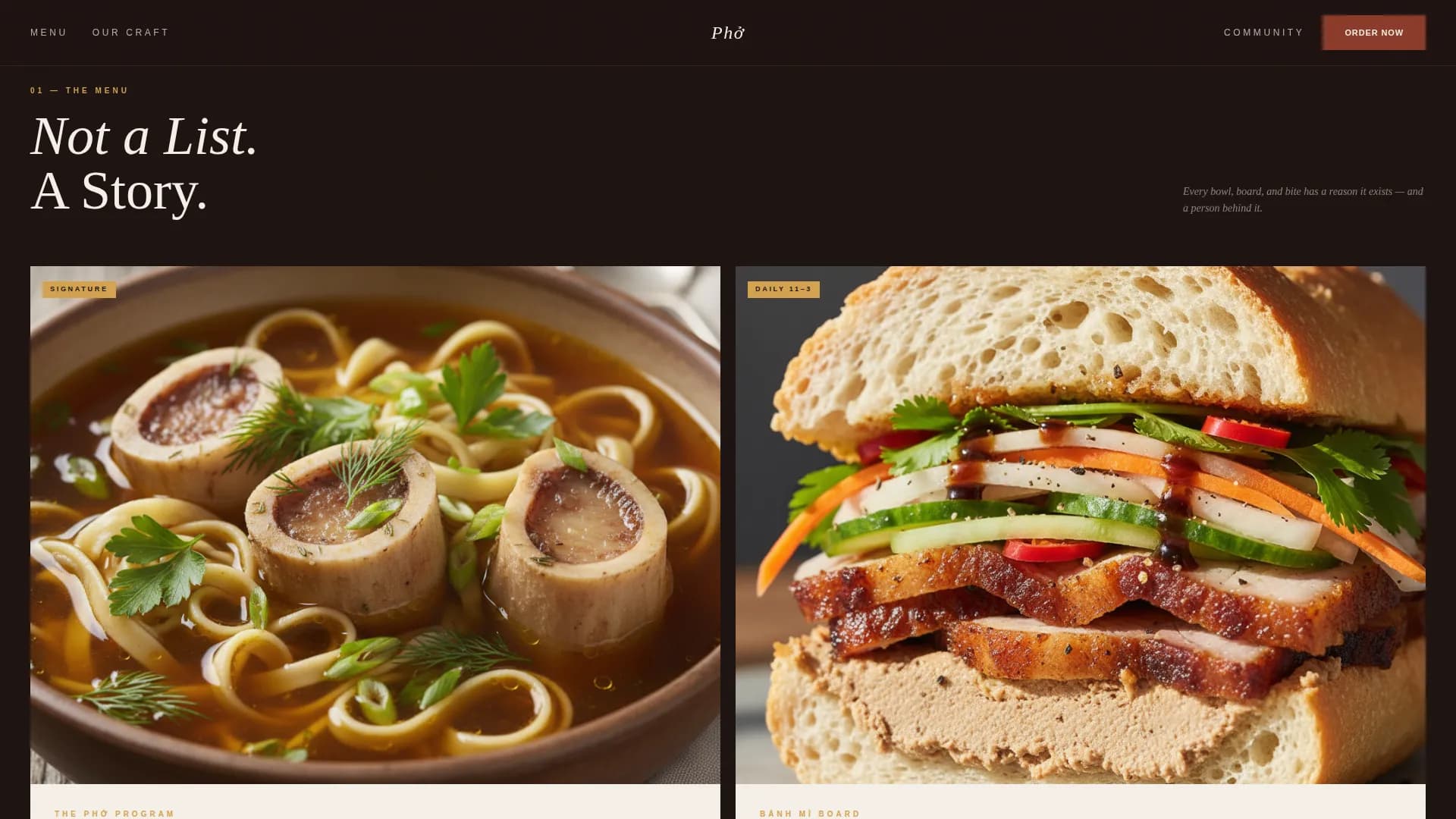 Pho — Craft Vietnamese Restaurant Landing Page Template