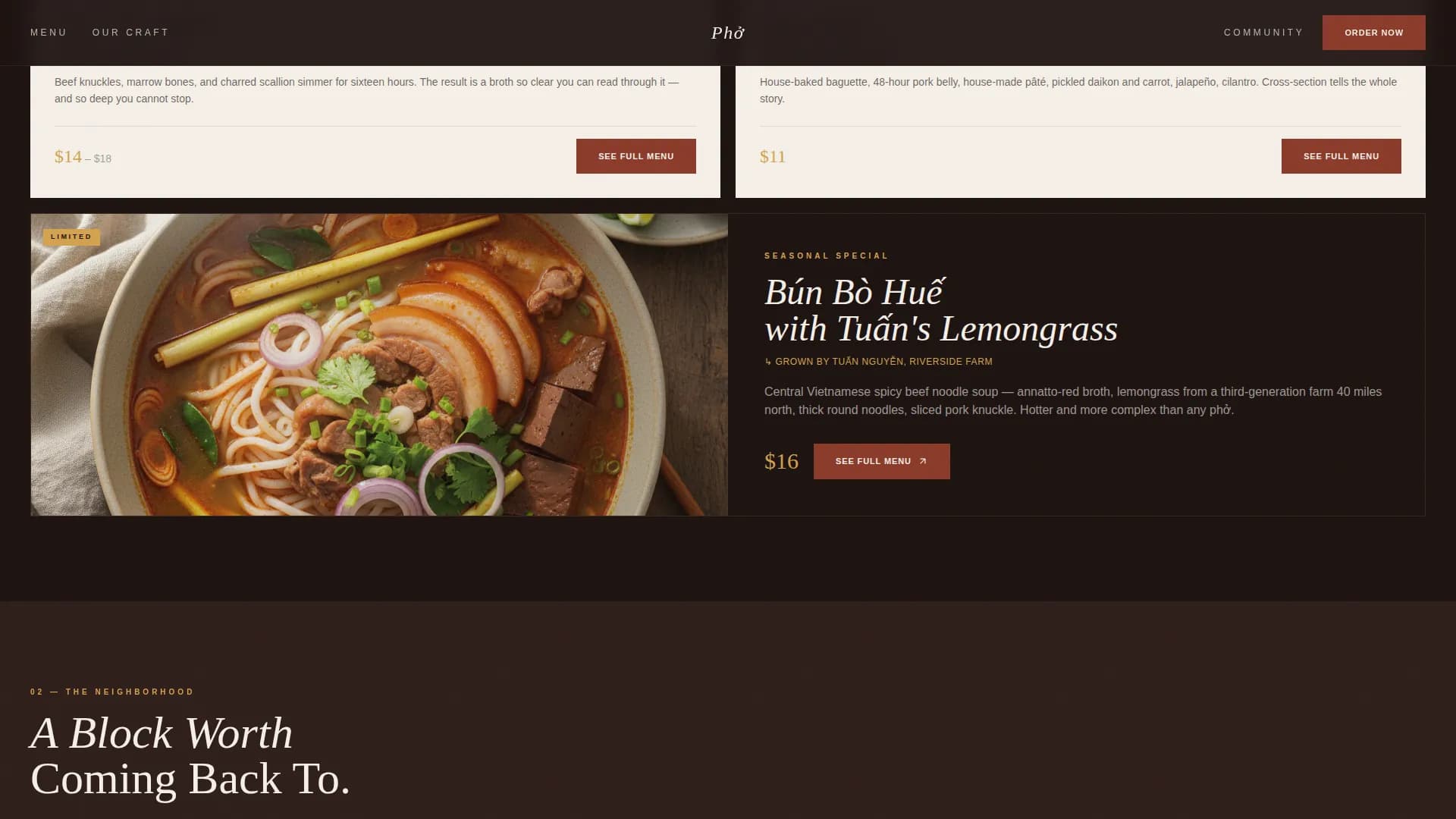 Pho — Craft Vietnamese Restaurant Landing Page Template