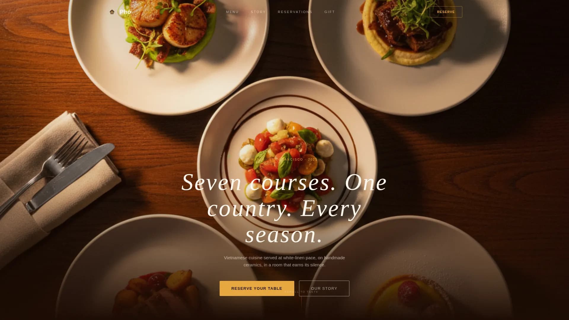 Pho — Sensory Fine Dining Landing Page Template