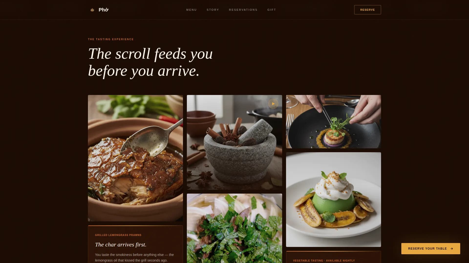 Pho — Sensory Fine Dining Landing Page Template