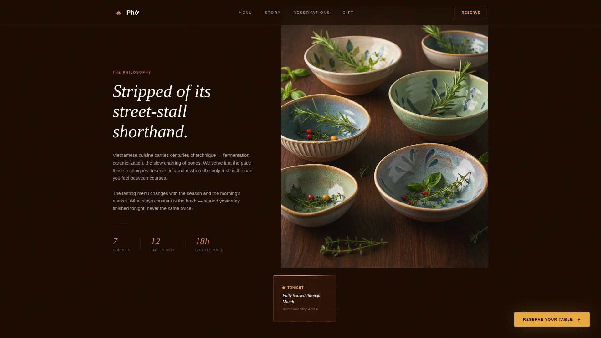 Pho — Sensory Fine Dining Landing Page Template