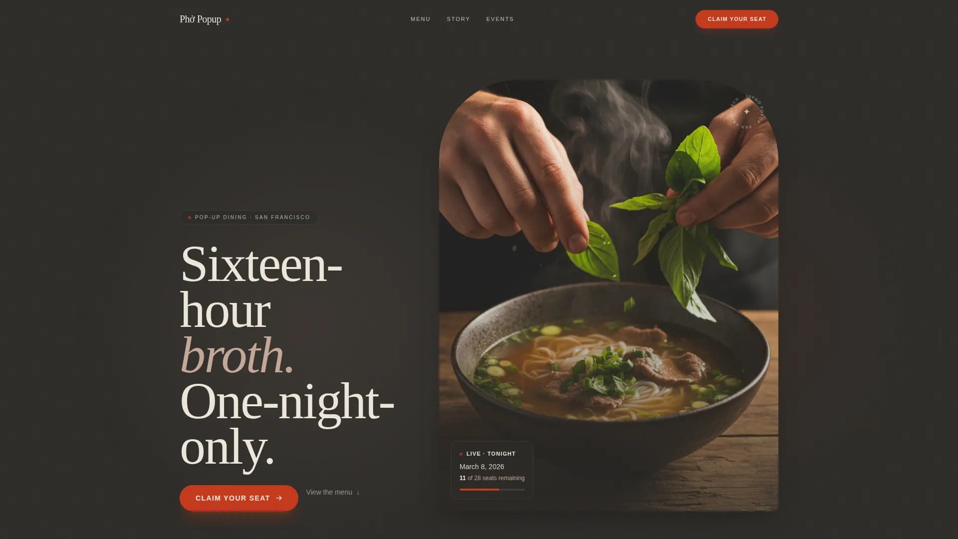 Phở - Haute Craft Vietnamese Pop-up Restaurant Landing Page Template