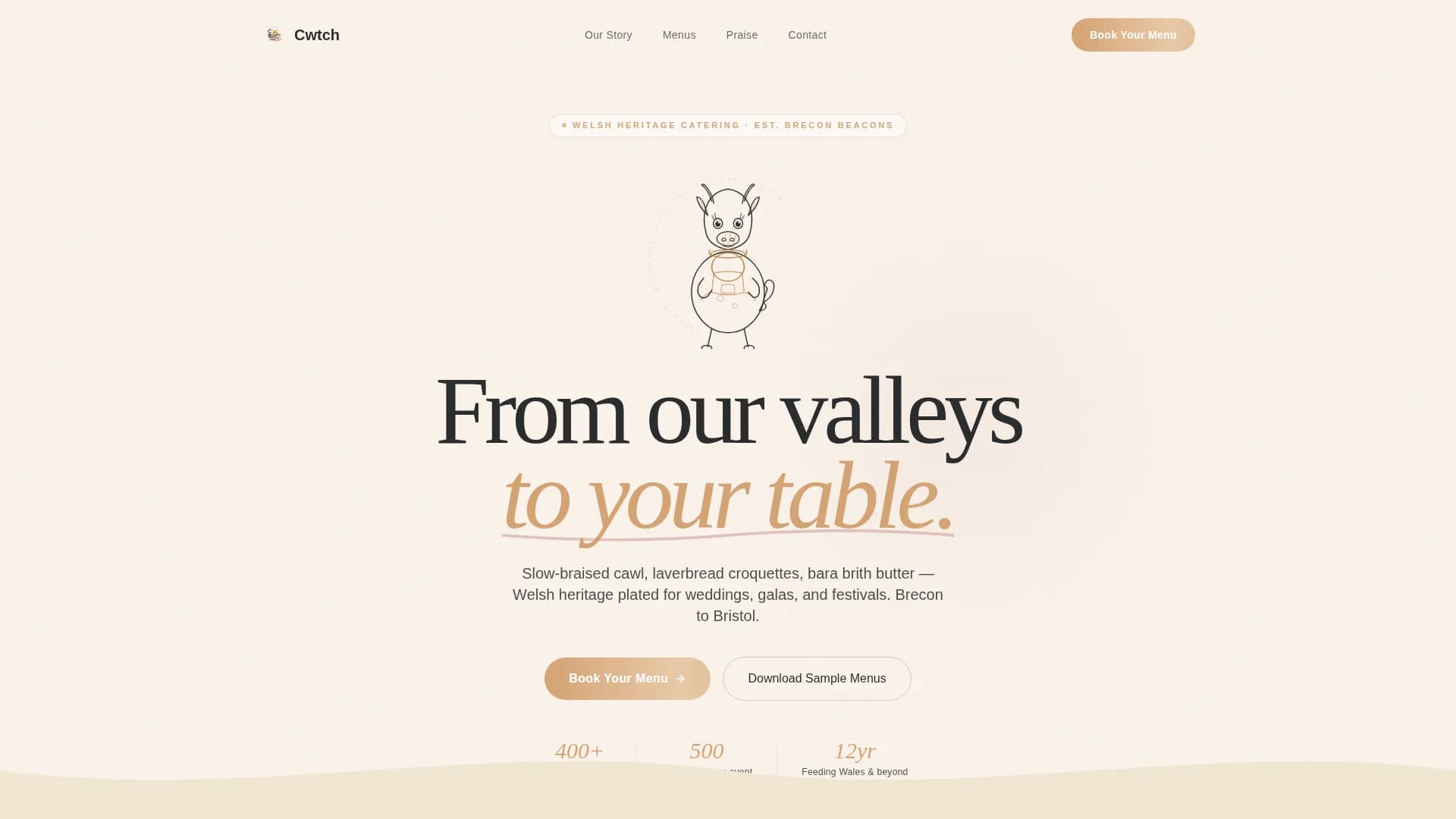 Cwtch — Luxe Welsh Catering Landing Page Template