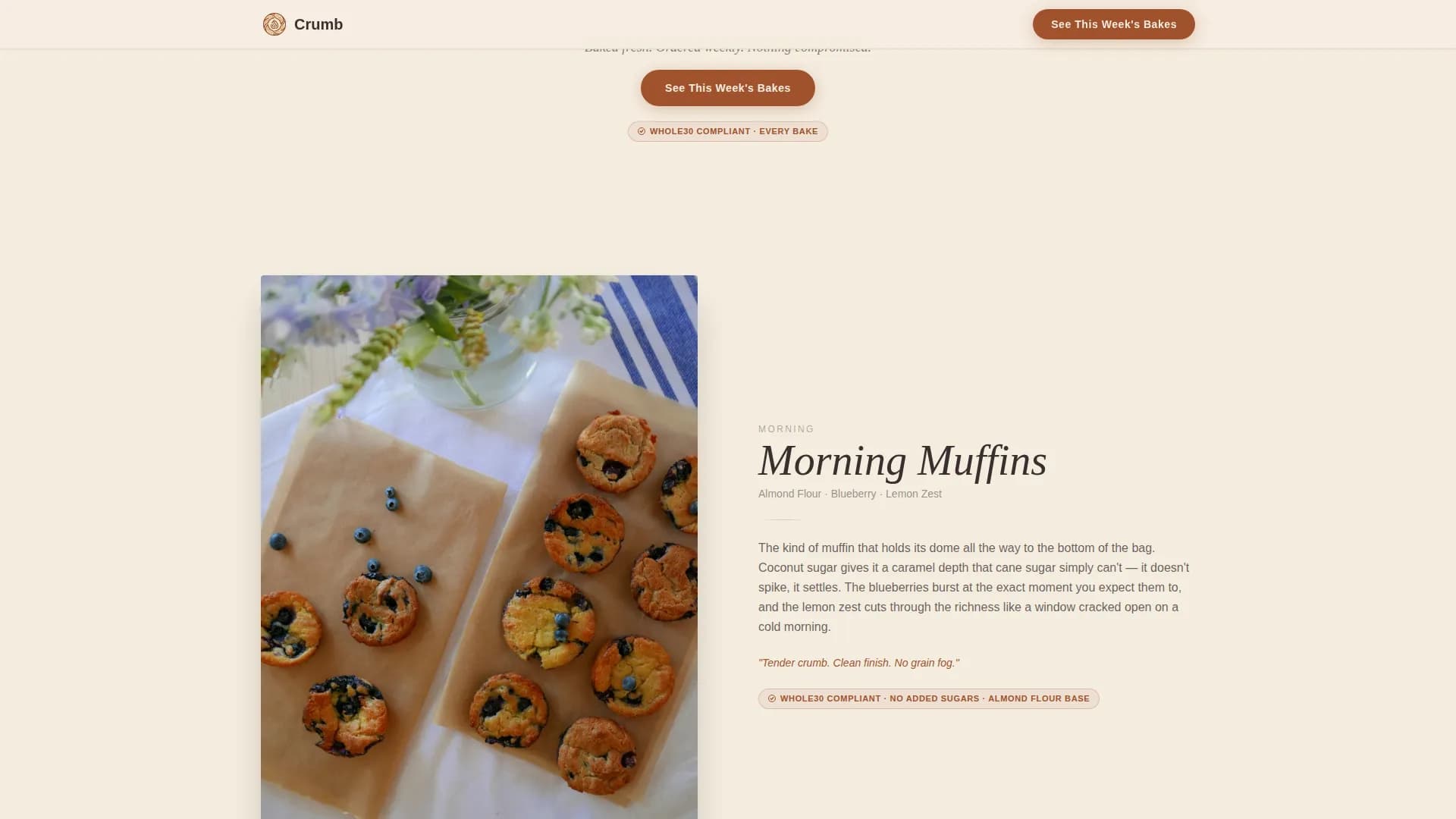 Crumb - Whole30 Artisan Bakery Landing Page Template