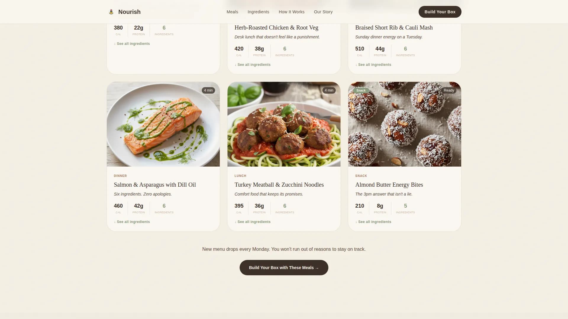 Nourish — Whole30 Meal Delivery Landing Page Template