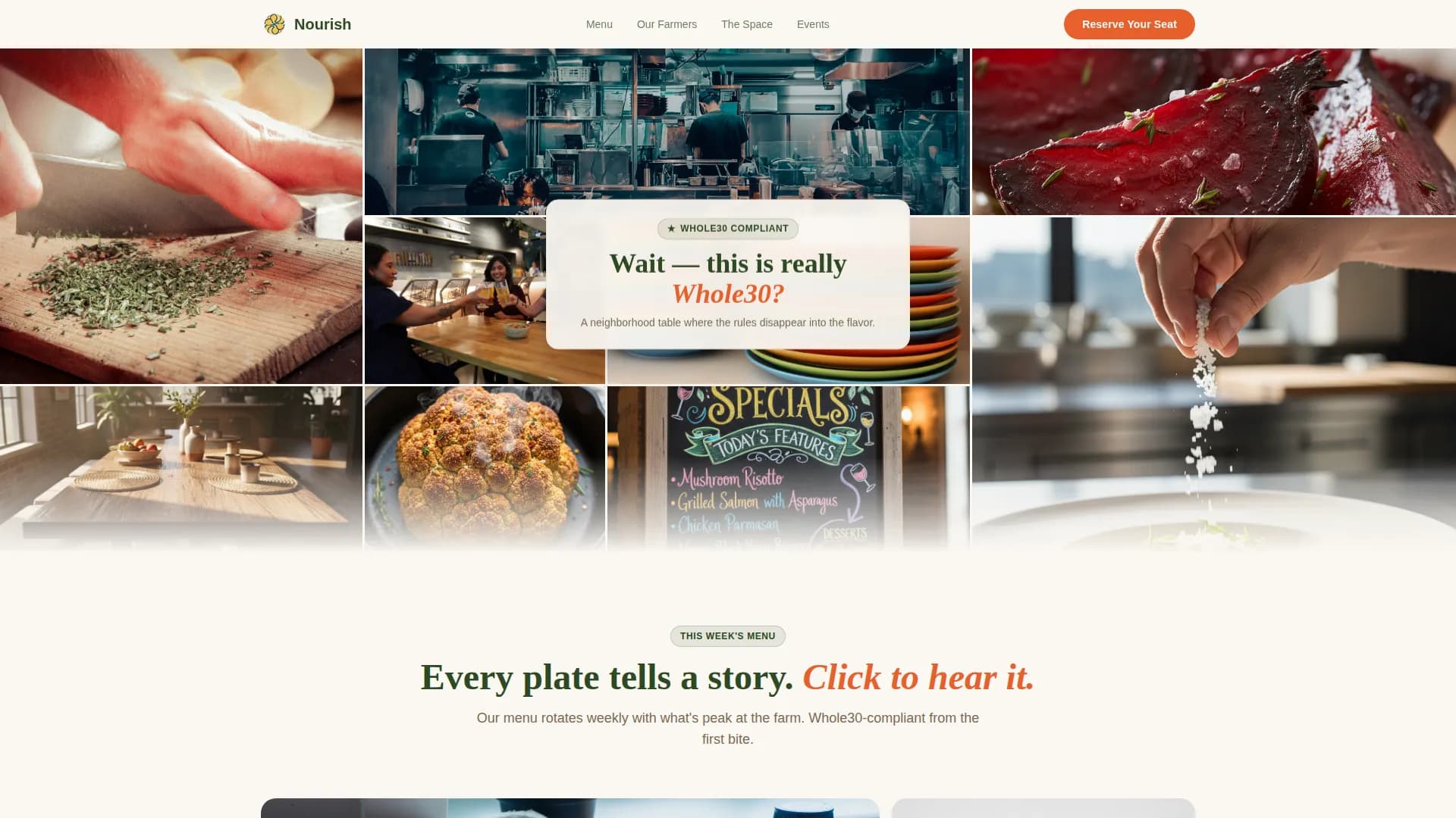 Nourish - Whole30 Restaurant Gallery Landing Page Template