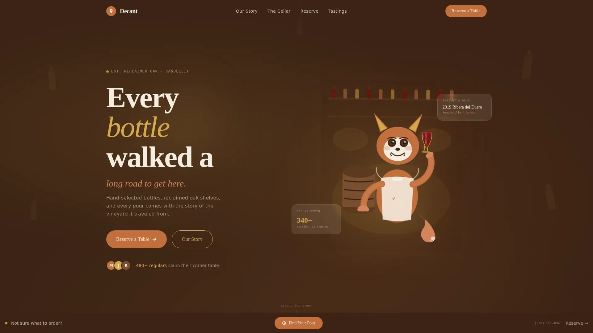Artisan Wine Bar Origin Story & Booking Website Template
