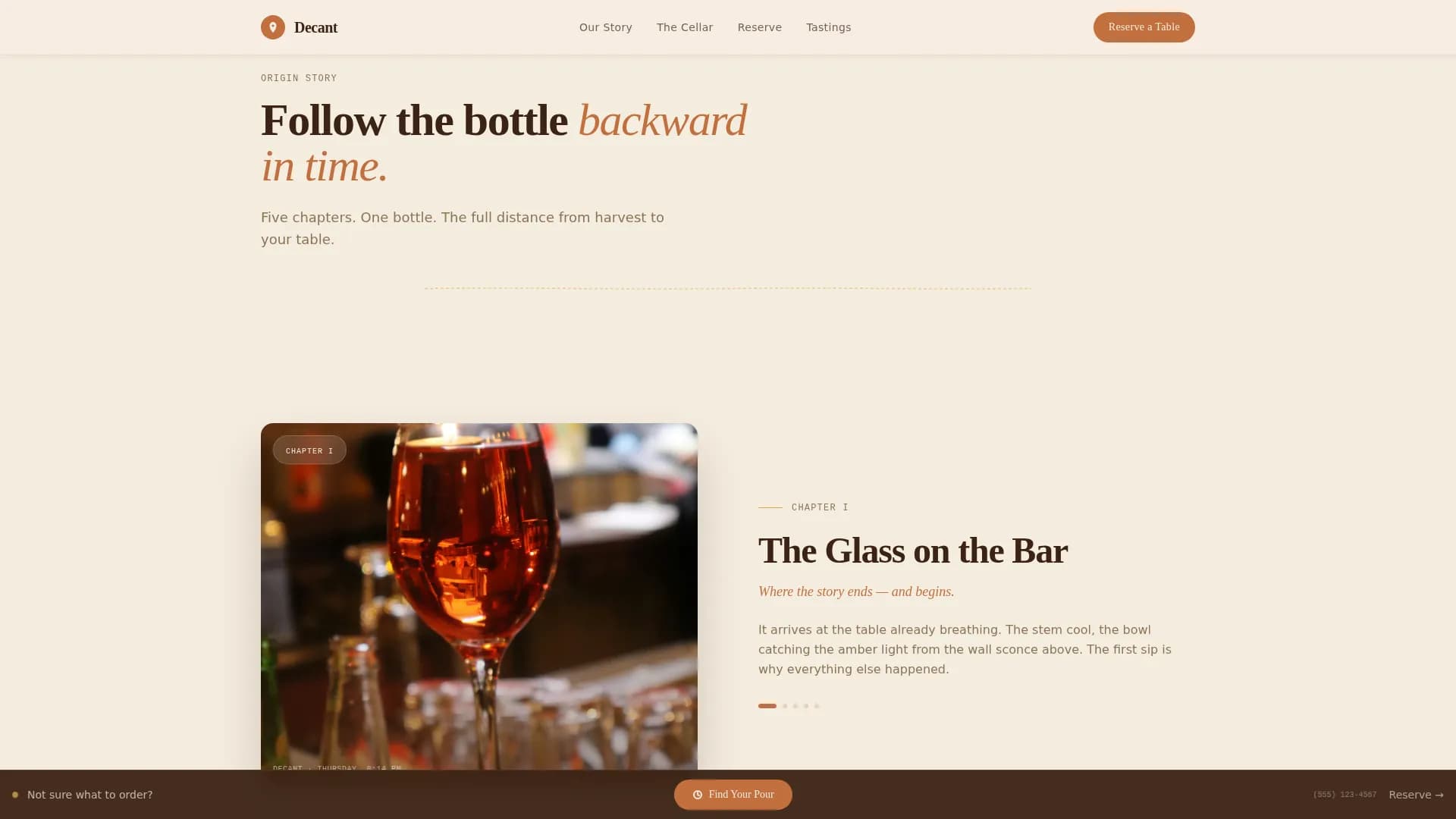 Artisan Wine Bar Origin Story & Booking Website Template