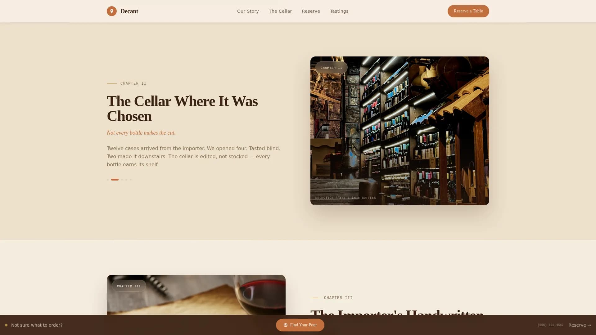 Artisan Wine Bar Origin Story & Booking Website Template