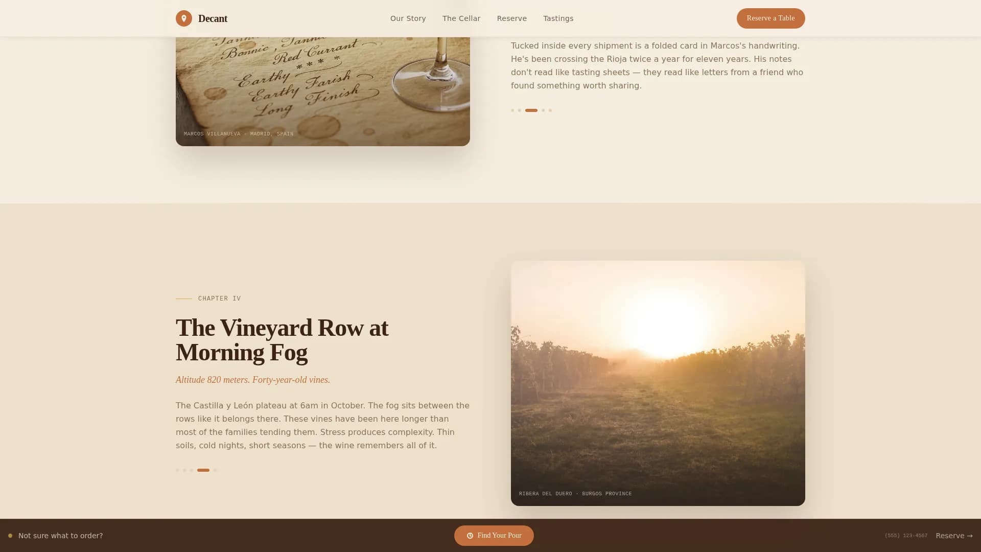 Artisan Wine Bar Origin Story & Booking Website Template