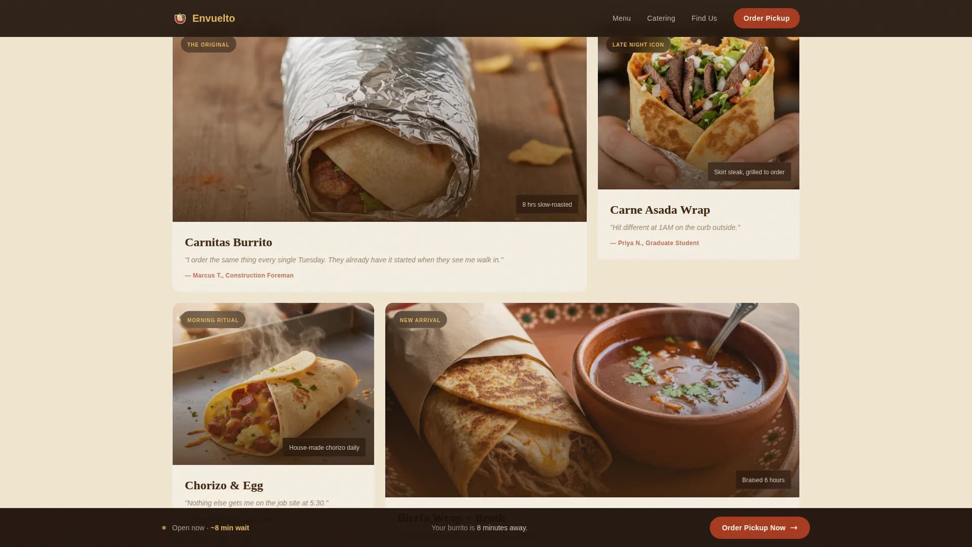 Wrap — Artisan Burrito Café Landing Page Template
