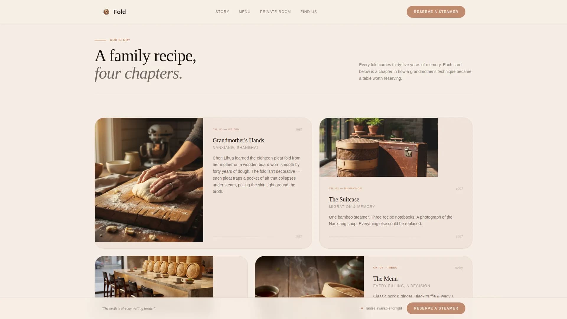 Fold — Luxe Xiaolongbao Booking Landing Page Template
