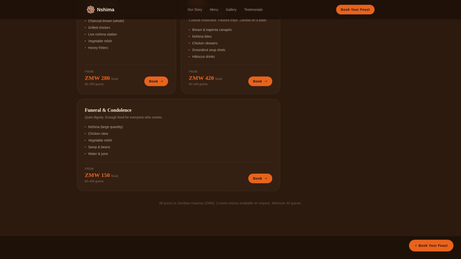 Zambian Cuisine Booking Website Template