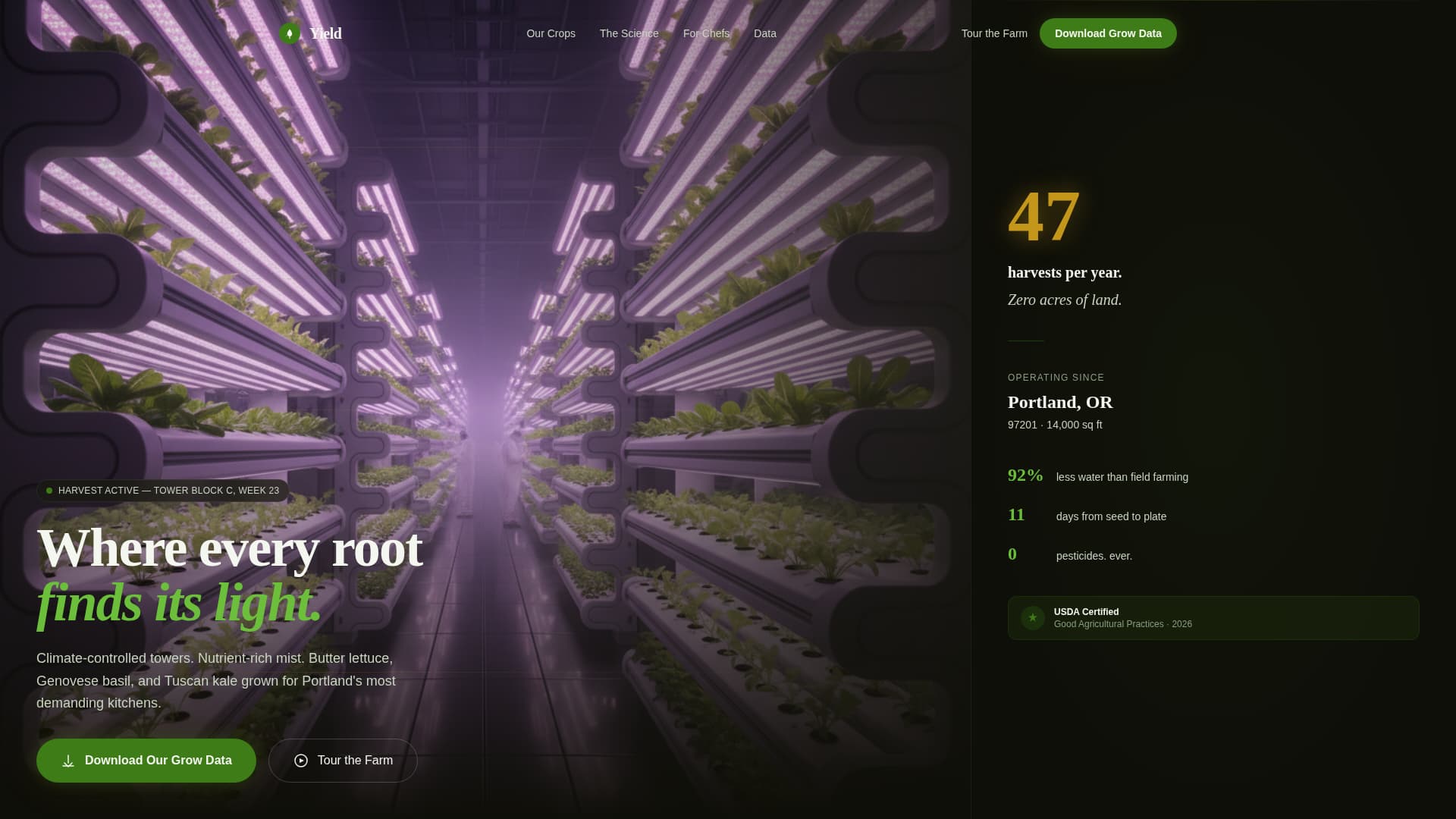 Yield - Immersive Hydroponic Landing Page Template