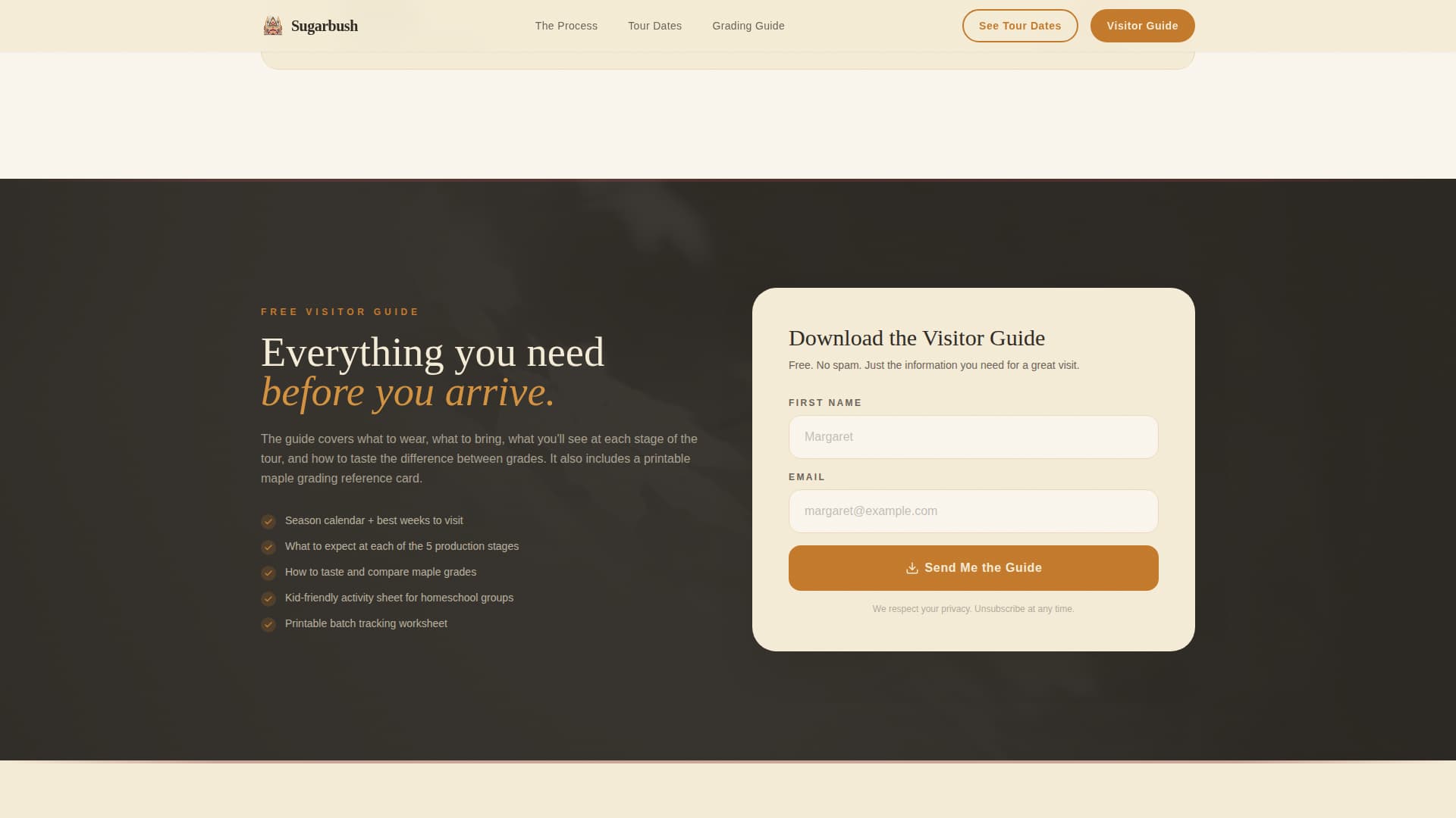 Sugarbush - Immersive Maplefarm Landing Page Template