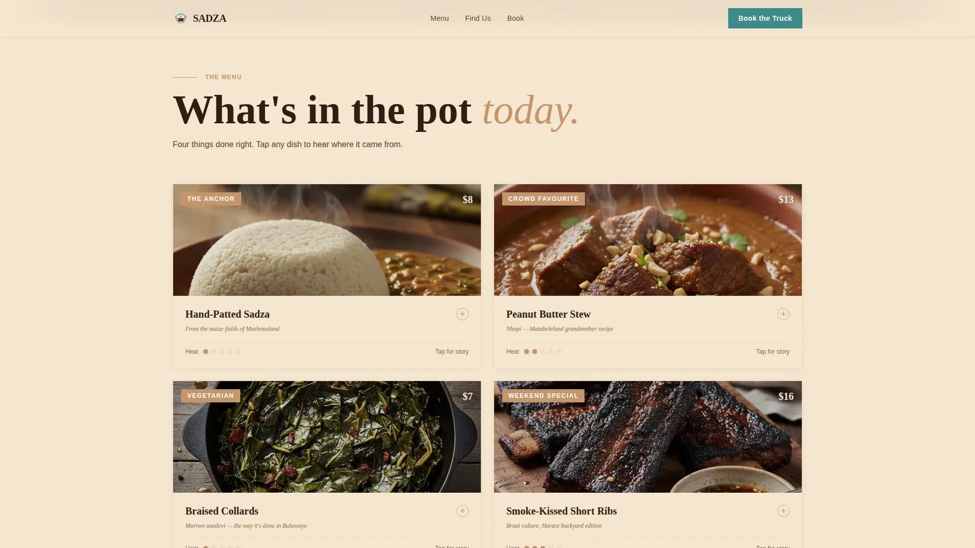 Sadza — Authentic Zimbabwean Cuisine Landing Page Template