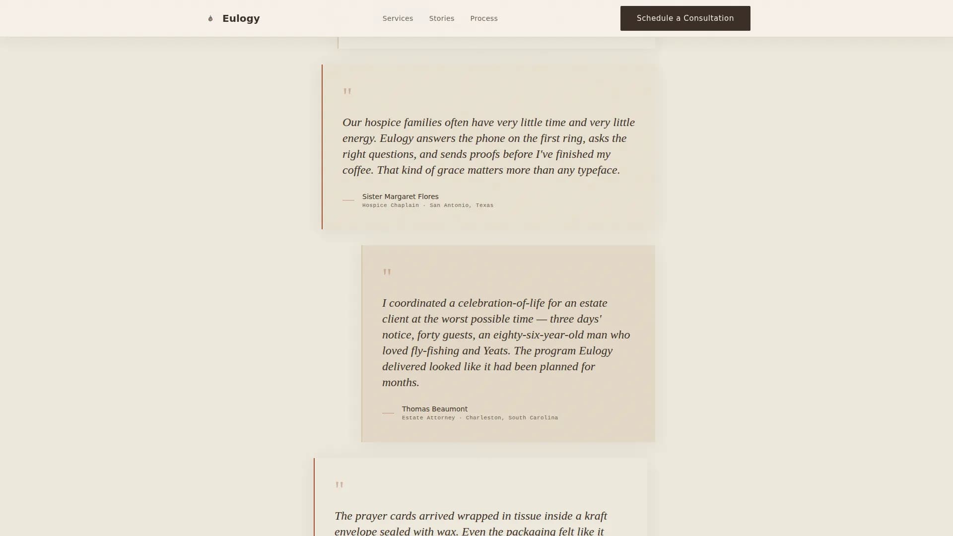 Eulogy - Handcrafted Memorial Stationery Landing Page Template