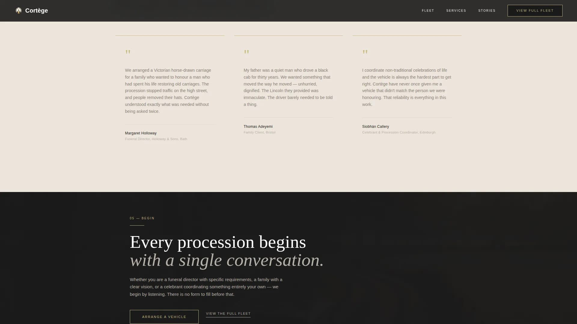 Cortge - Heritage Funeral Transport Landing Page Template