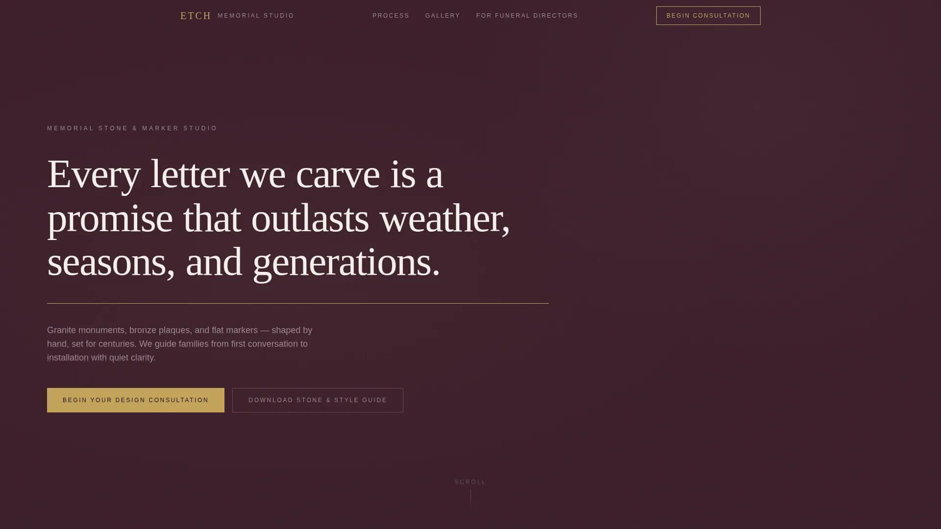 Etch — Artisan Memorial Stone Landing Page Template