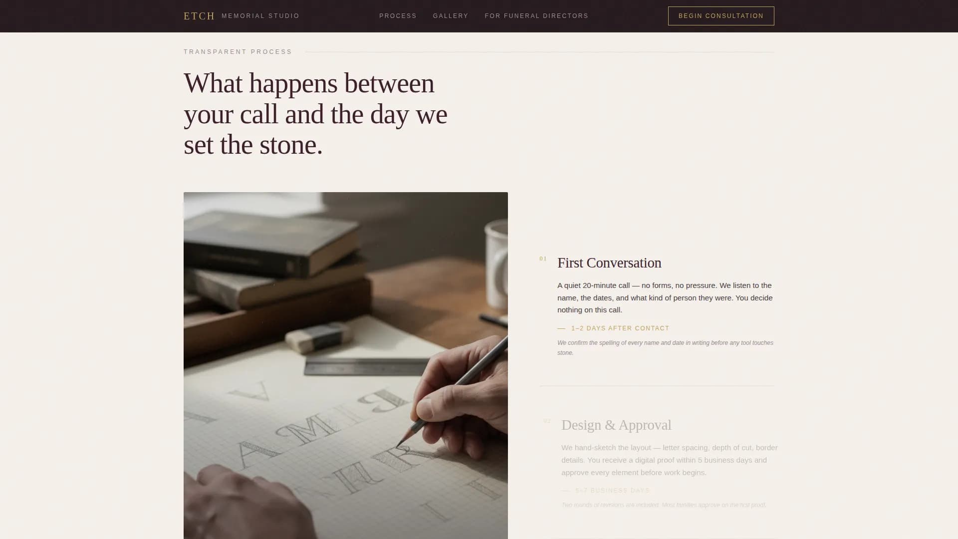 Etch — Artisan Memorial Stone Landing Page Template