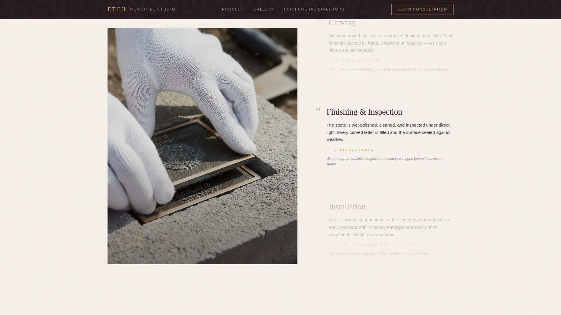 Etch — Artisan Memorial Stone Landing Page Template