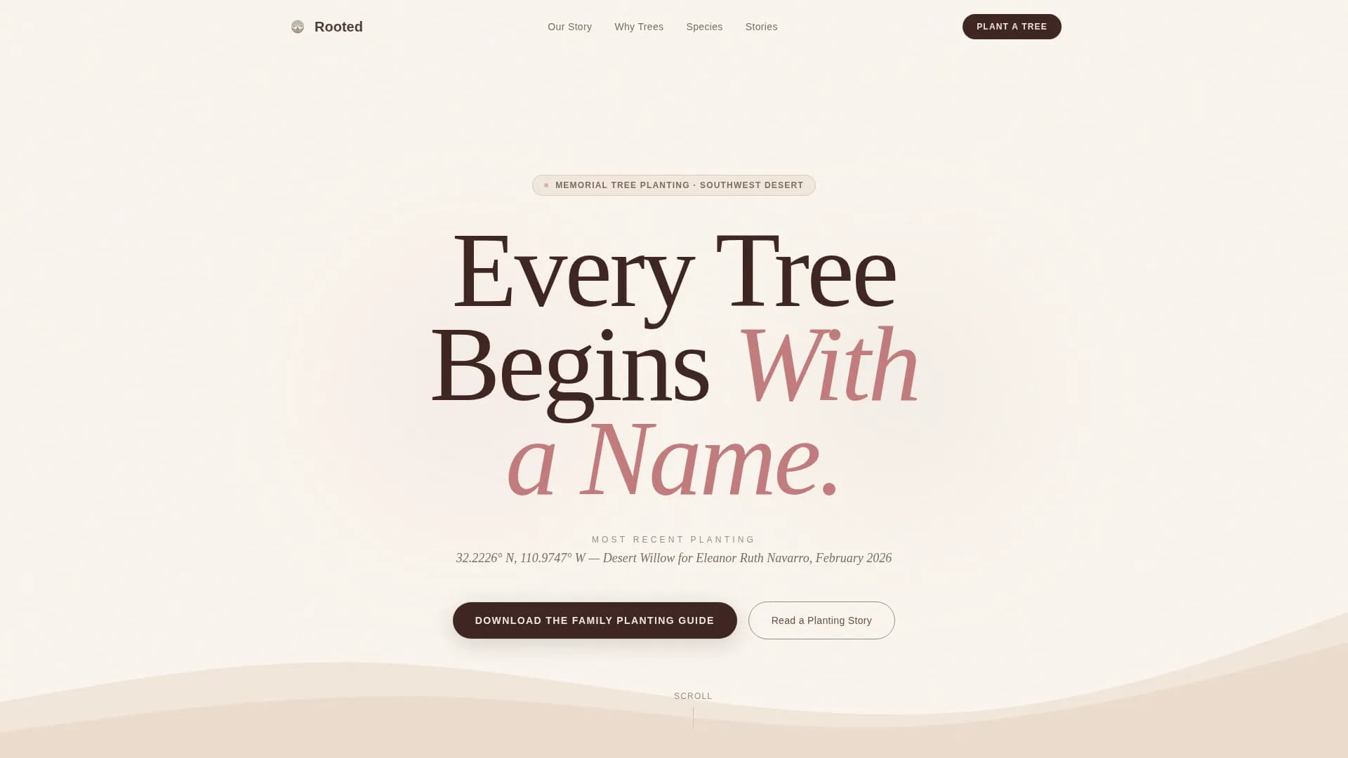 Rooted - Living Memorial Tree Planting Landing Page Template Template ...