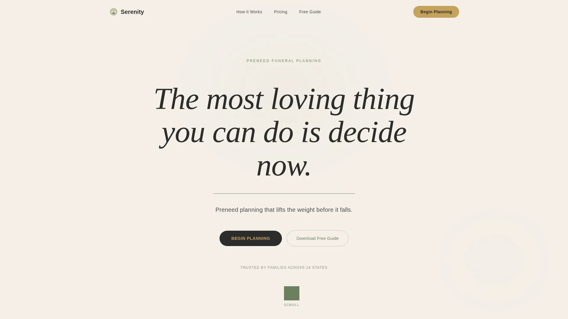 Serenity — Expert Funeral Preplanning Landing Page Template