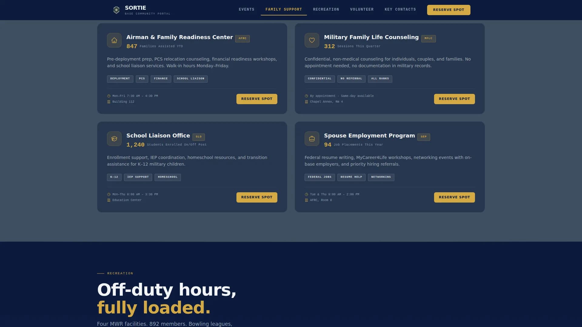 Basecamp — Connected Military Community Landing Page Template