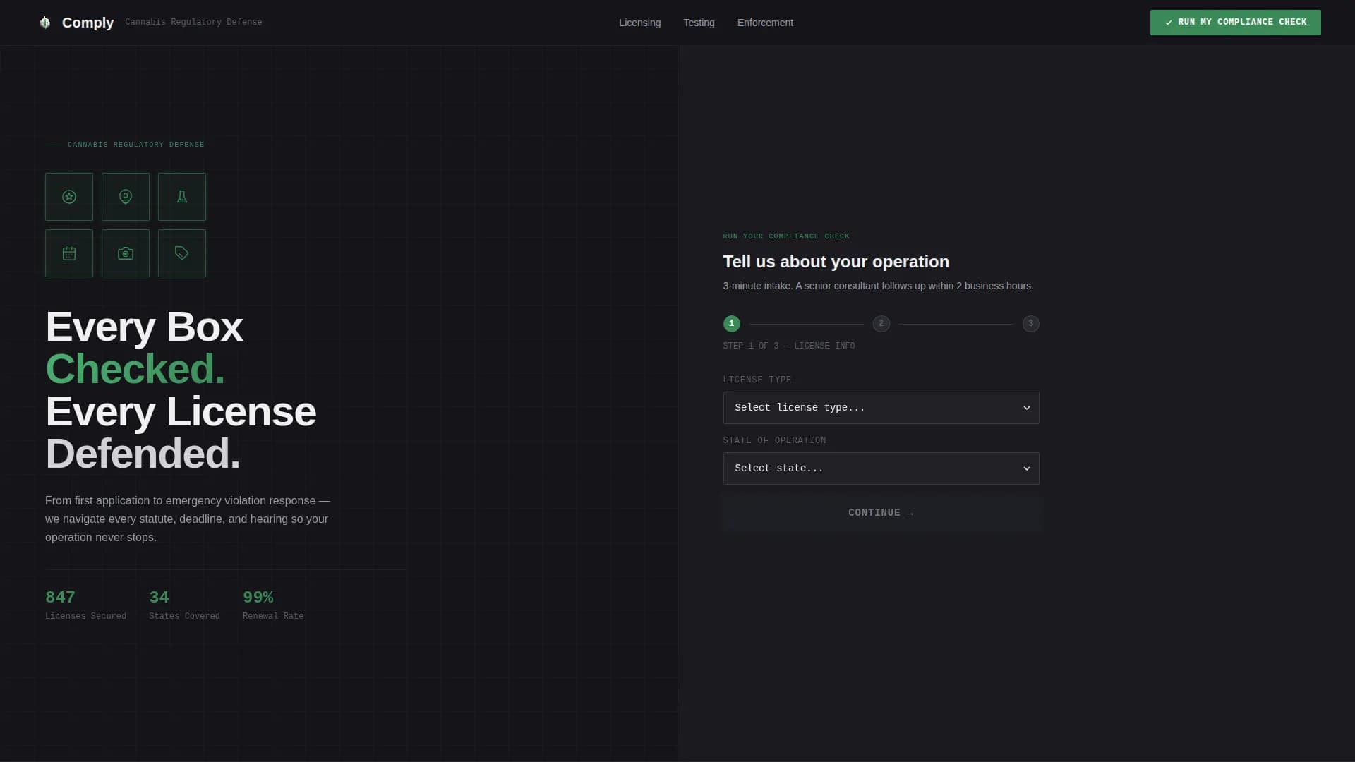 Comply - Precision Compliance Defense Landing Page Template