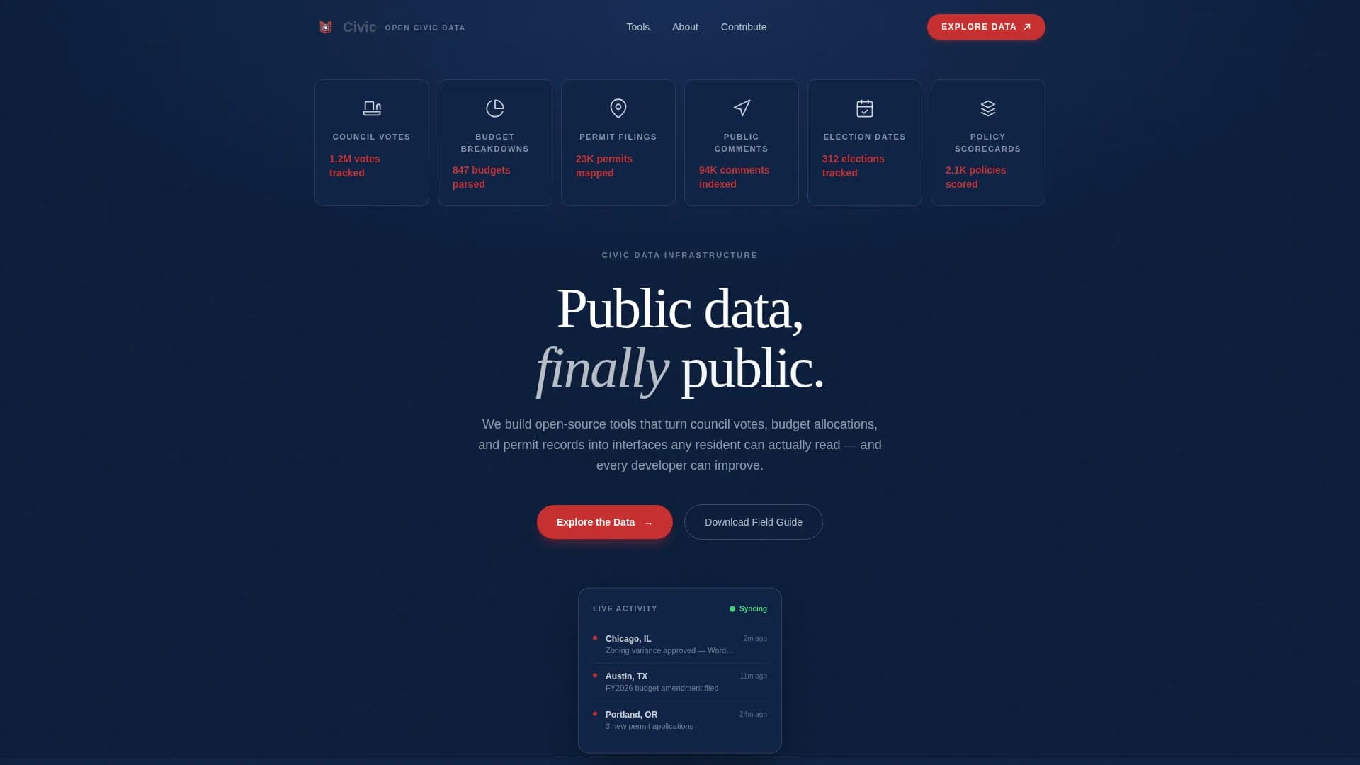 Civic - Public Data Transparency Landing Page Template