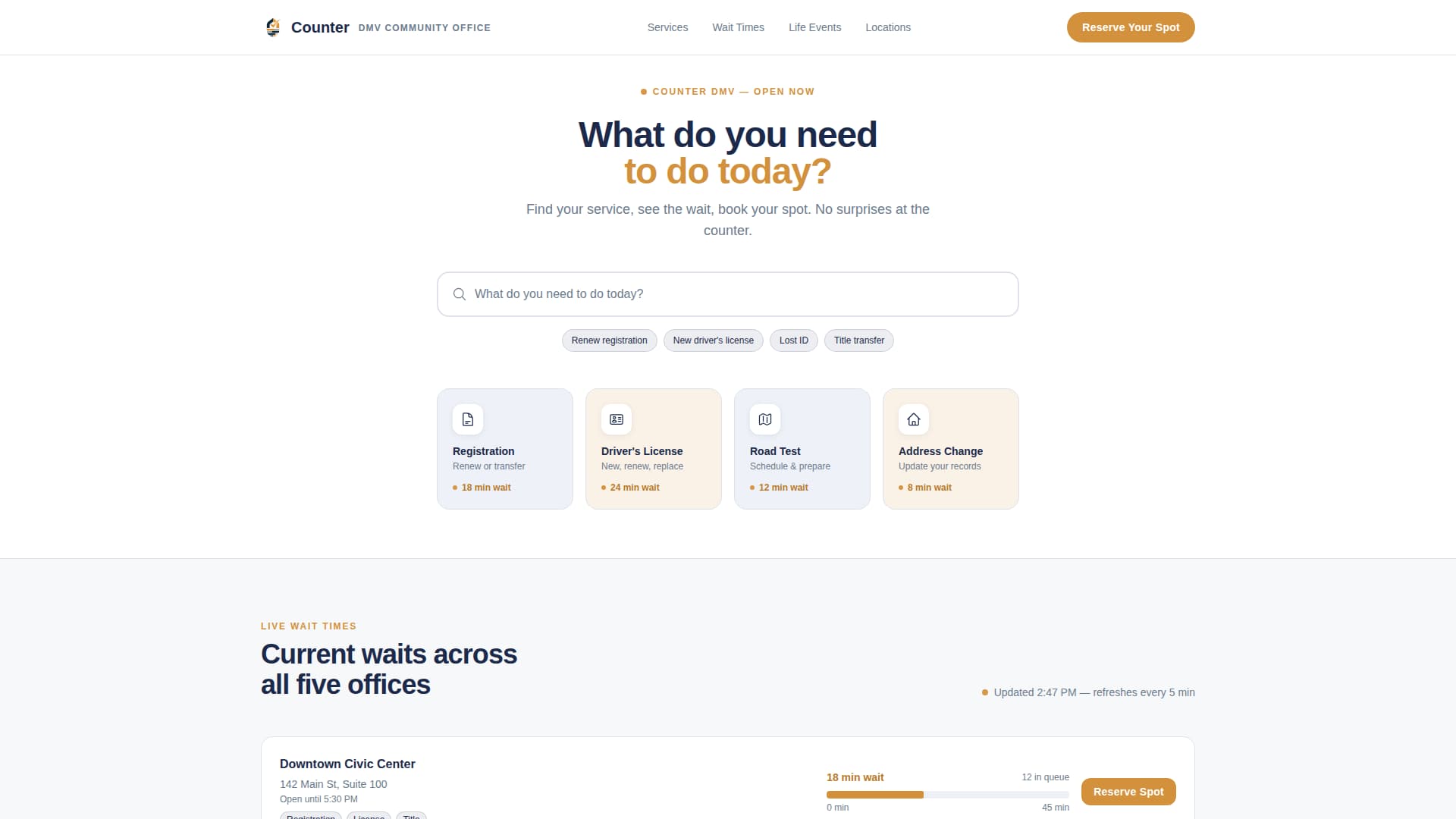 Counter - Trusted DMV Landing Page Template