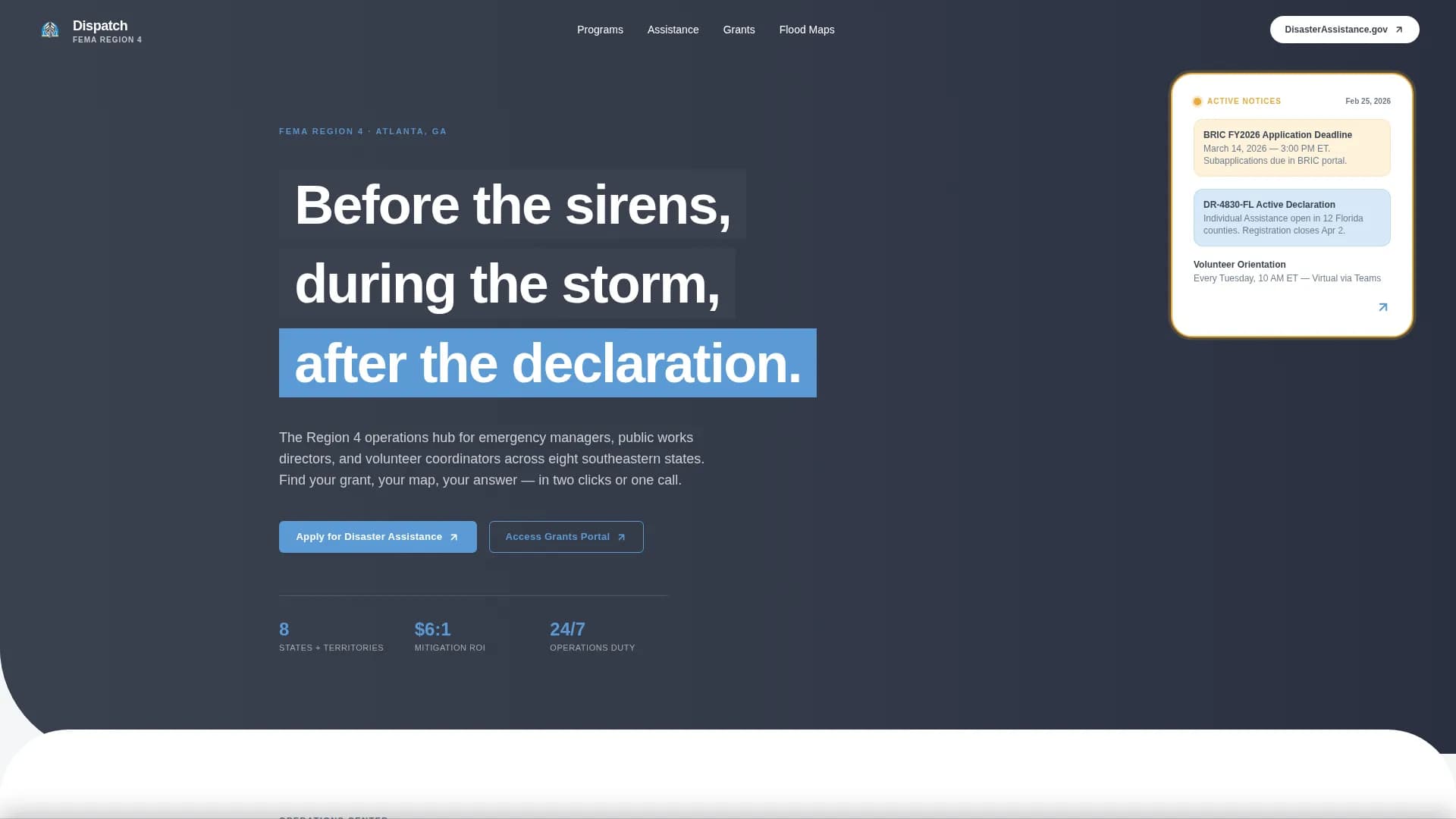 Dispatch - Emergency Operations Center Landing Page Template
